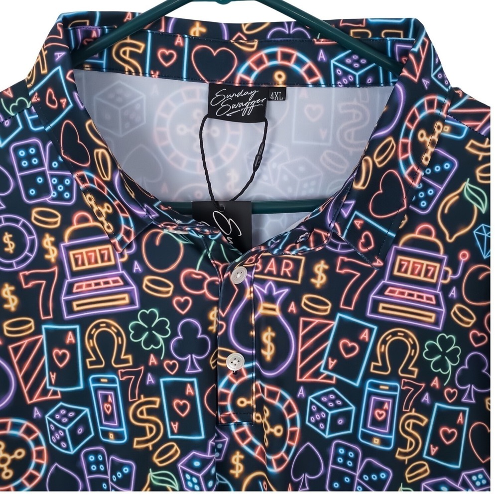 Sunday Swagger Polo Shirt Mens 4XL Casino Vegas Gamblers Golf All over Print - Picture 5 of 12